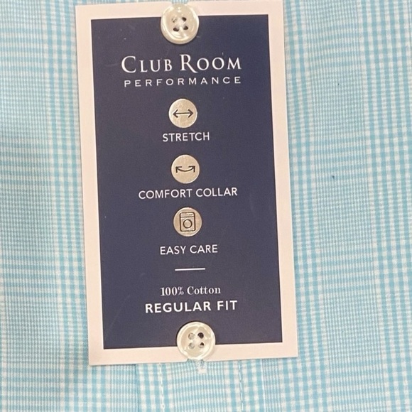 NWT Men’s Club Room Performance aqua check 100% cotton button down shirt 18.5 - Picture 4 of 5